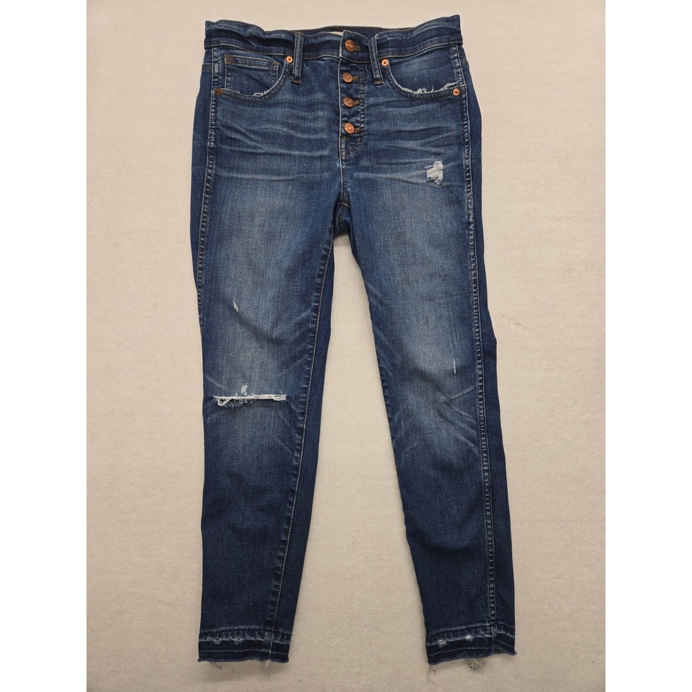 Madewell Womens Button Fly High Rise‎ Distressed Skinny Size 26 Tattered Ankle